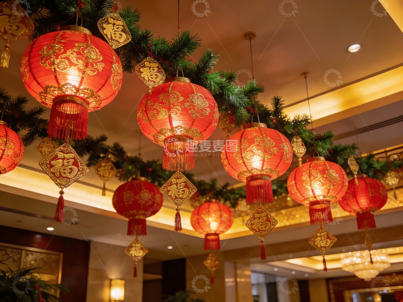 高清大图下载【趣麦麦图】春节装饰红灯笼高挂