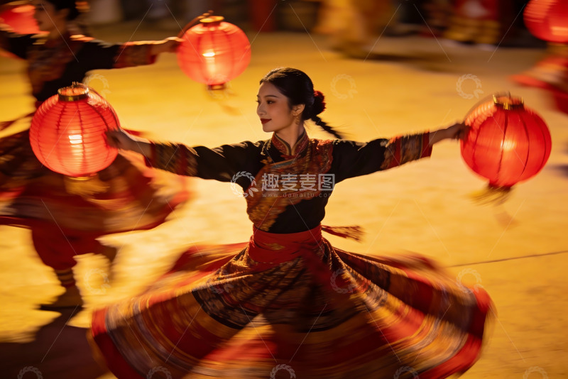 高清大图下载【趣麦麦图】女子手持红灯笼翩翩起舞