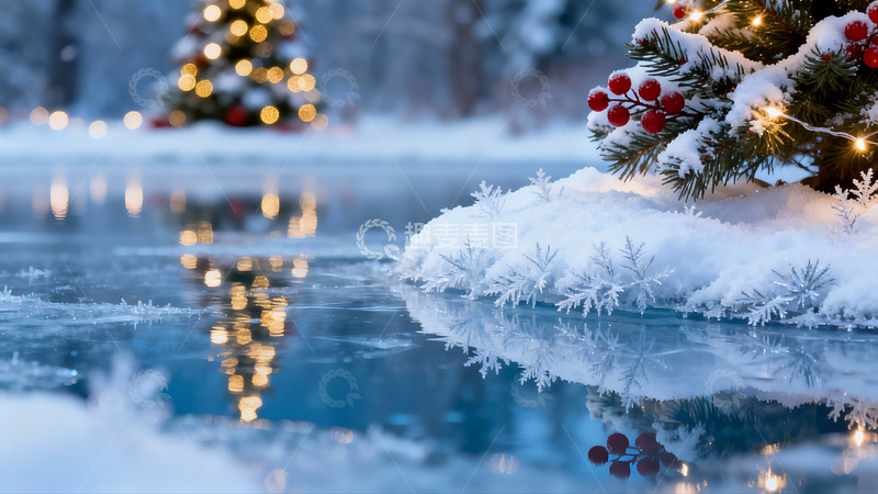 高清大图下载【趣麦麦图】雪夜圣诞树倒影静谧美景