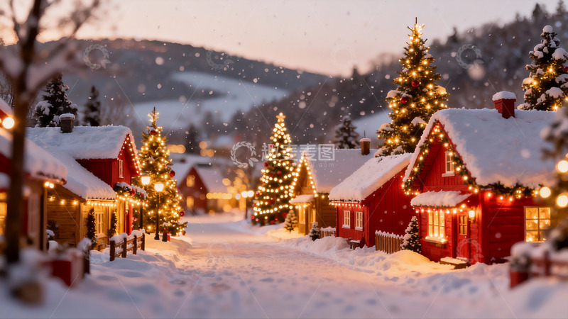 高清大图下载【趣麦麦图】雪夜圣诞小屋街景