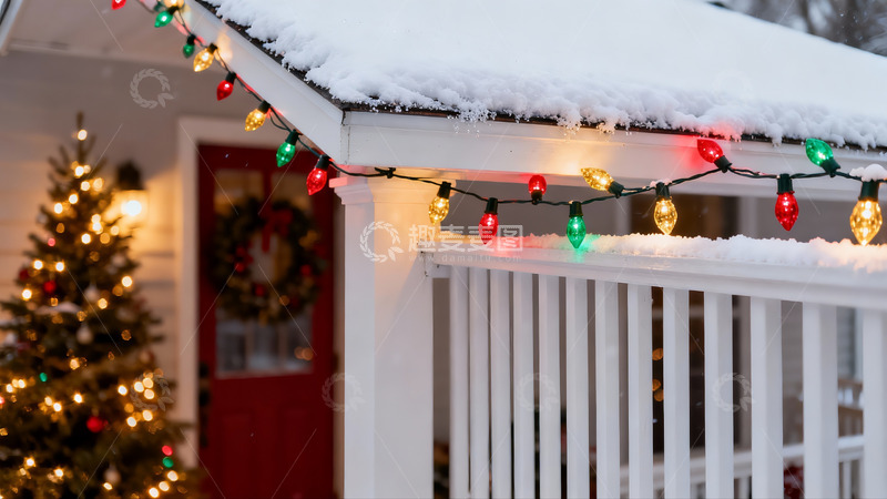 高清大图下载【趣麦麦图】雪夜圣诞灯饰门廊