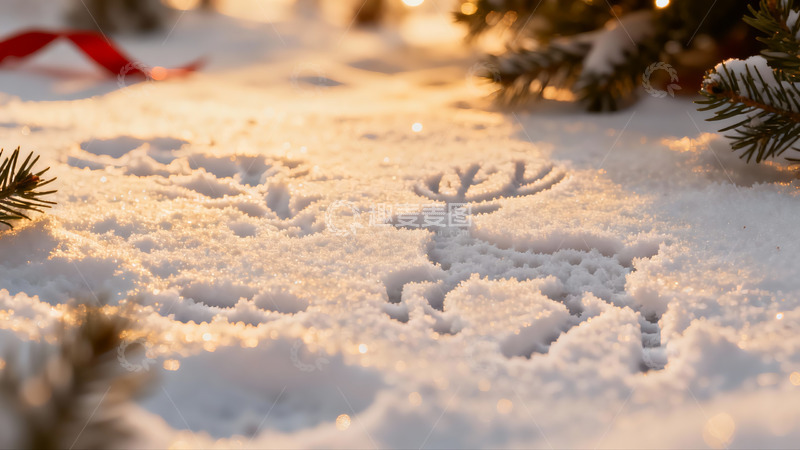 高清大图下载【趣麦麦图】雪地鹿形图案与松枝