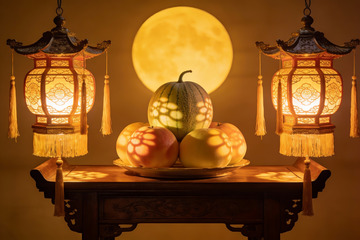 中秋佳节古灯映瓜果