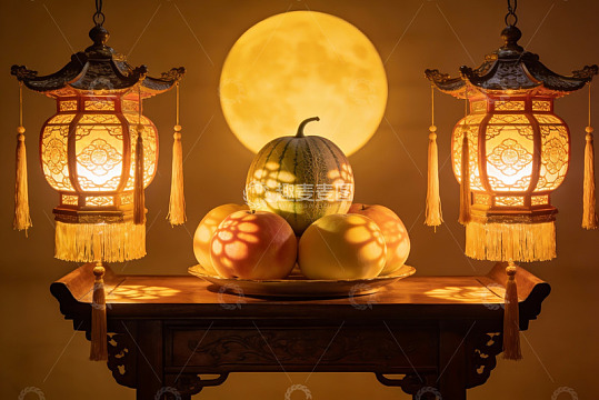 中秋佳节古灯映瓜果