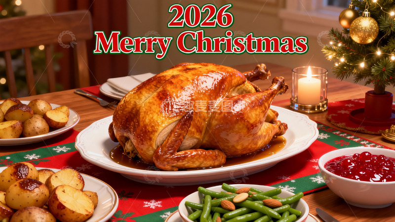 高清大图下载【趣麦麦图】圣诞餐桌美食丰盛诱人
