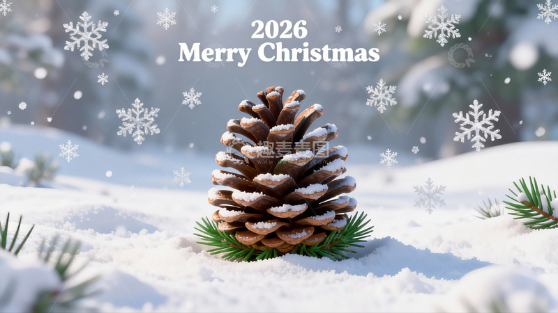 高清大图下载【趣麦麦图】雪地松果圣诞主题画面