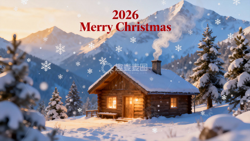 高清大图下载【趣麦麦图】雪景木屋圣诞夜