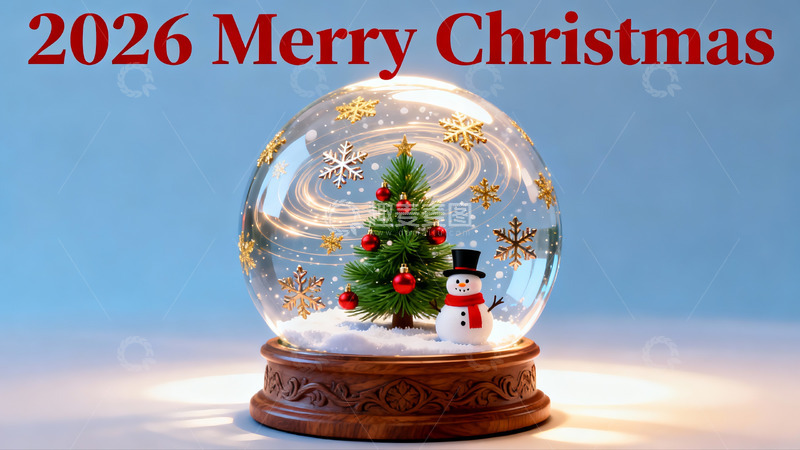 高清大图下载【趣麦麦图】圣诞球内雪人松树装饰