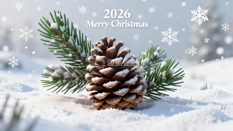 高清大图下载【趣麦麦图】雪中松果圣诞祝福图