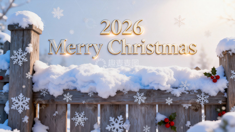 高清大图下载【趣麦麦图】雪景木栅栏圣诞祝福