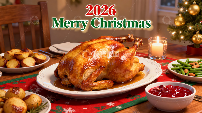 高清大图下载【趣麦麦图】圣诞餐桌美食盛景