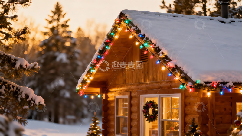 高清大图下载【趣麦麦图】雪夜木屋圣诞灯饰