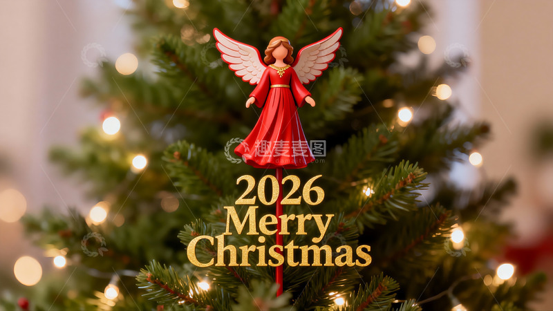 高清大图下载【趣麦麦图】圣诞树天使装饰2026新年快乐