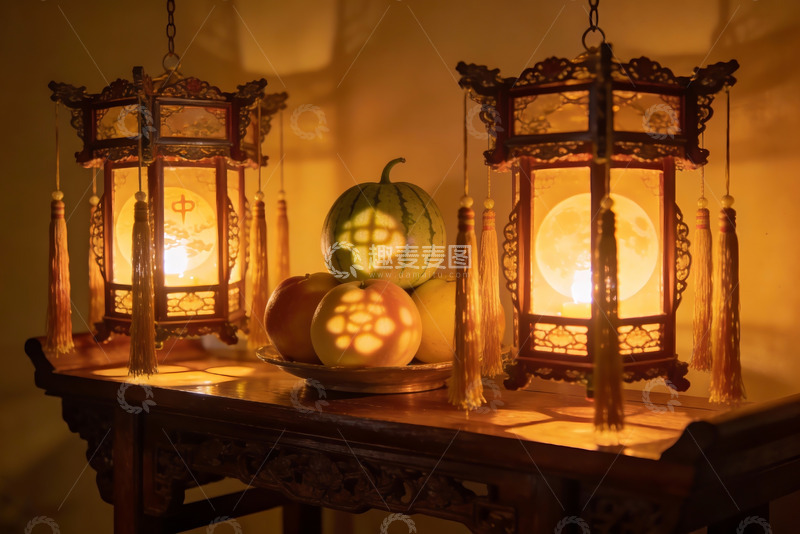 高清大图下载【趣麦麦图】古灯映照瓜果静物