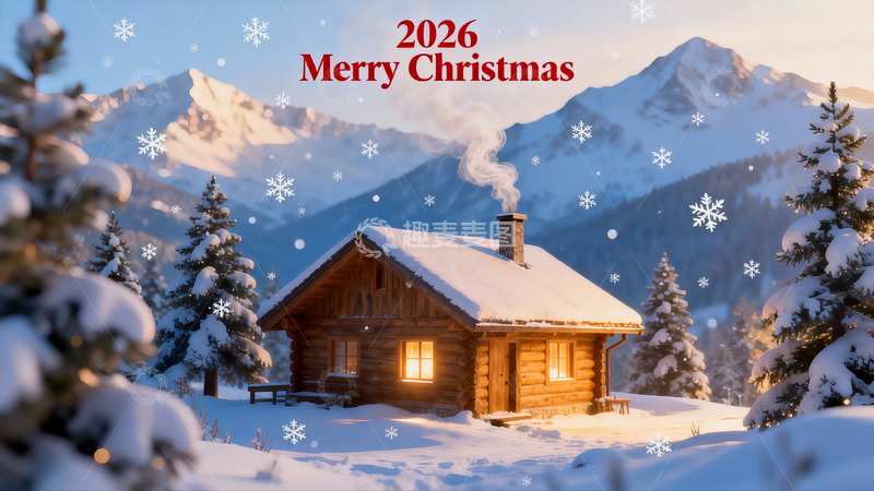 高清大图下载【趣麦麦图】雪景木屋圣诞夜
