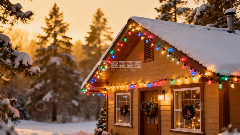 高清大图下载【趣麦麦图】雪夜小屋圣诞灯饰