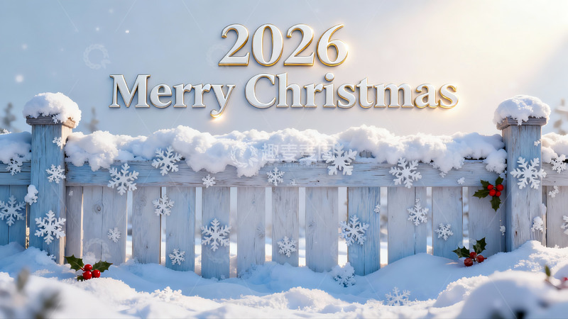 高清大图下载【趣麦麦图】雪景木栅栏圣诞祝福