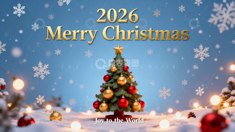 高清大图下载【趣麦麦图】2026圣诞树雪景节日海报