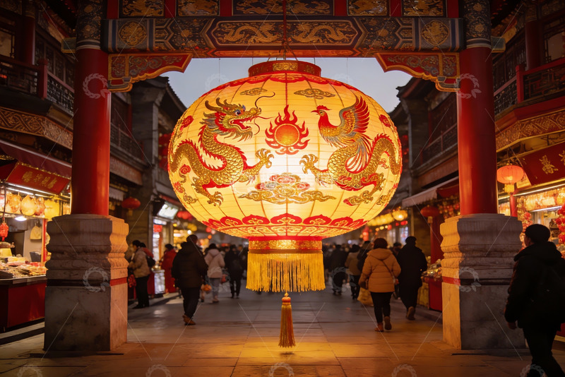 高清大图下载【趣麦麦图】古街夜景龙凤灯笼高挂