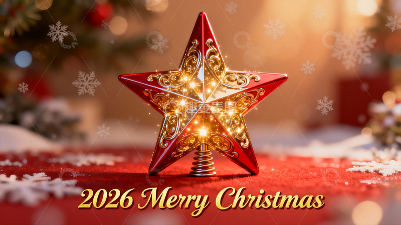 高清大图下载【趣麦麦图】圣诞红金五角星装饰