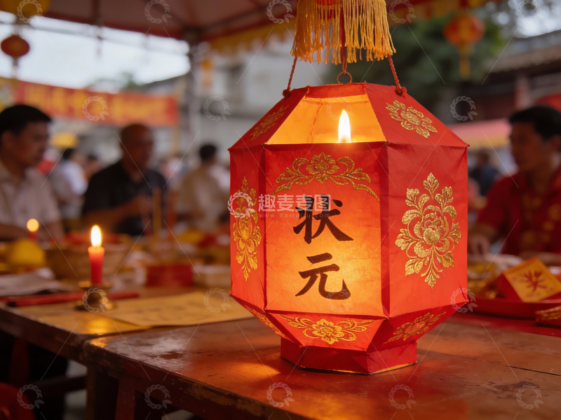 高清大图下载【趣麦麦图】红灯笼映衬节日祭拜场景