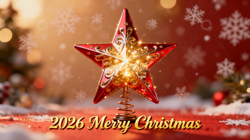 高清大图下载【趣麦麦图】圣诞红色五角星装饰摆件