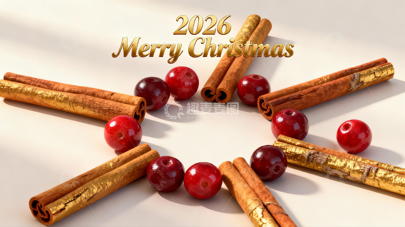 高清大图下载【趣麦麦图】圣诞装饰肉桂棒与樱桃