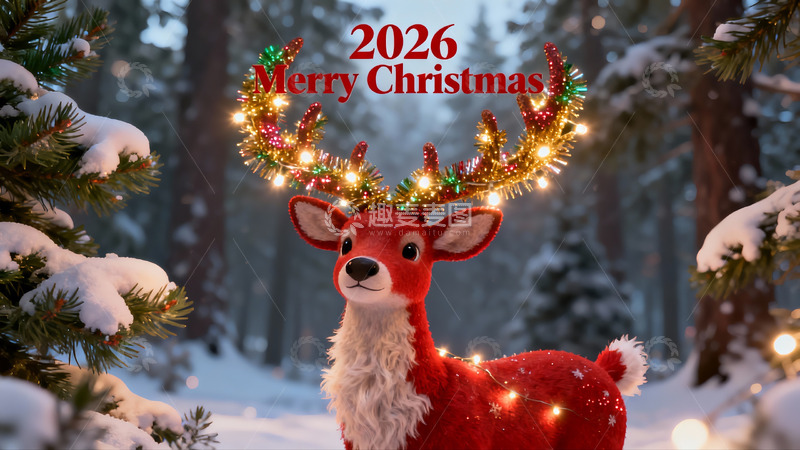 高清大图下载【趣麦麦图】圣诞鹿雪景温馨节日氛围