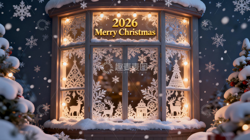 高清大图下载【趣麦麦图】雪夜圣诞窗景温馨祥和