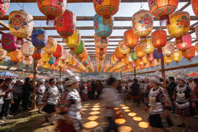 高清大图下载【趣麦麦图】民族节庆彩灯下热闹人群