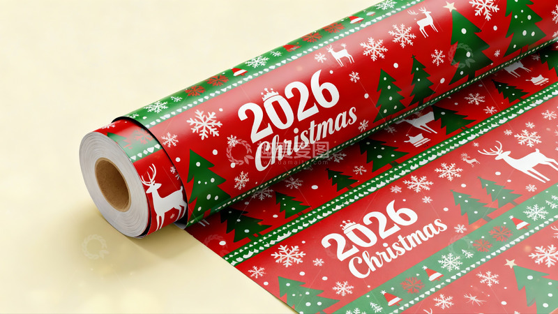 高清大图下载【趣麦麦图】2026圣诞主题包装纸卷