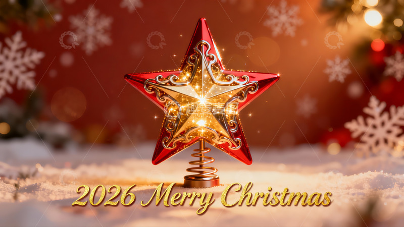 高清大图下载【趣麦麦图】圣诞红星装饰雪景