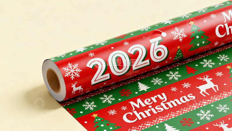 高清大图下载【趣麦麦图】2026圣诞主题包装纸卷