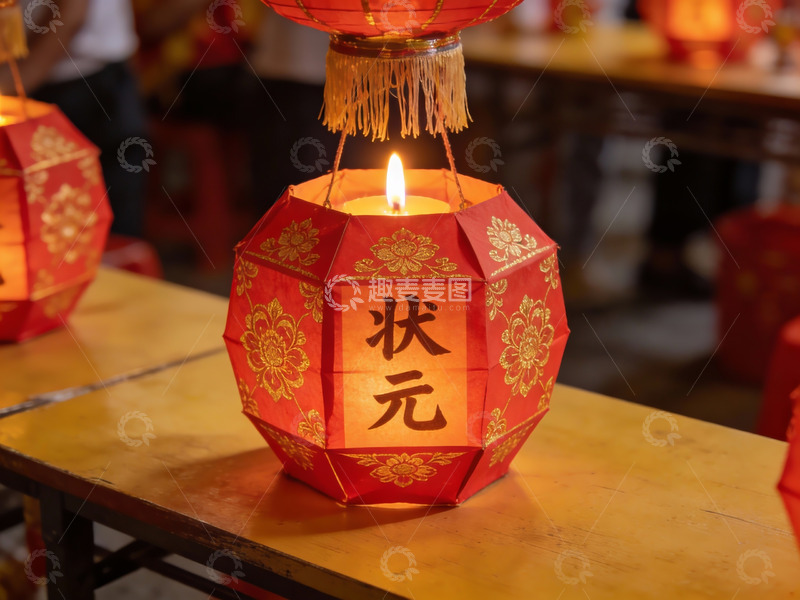 高清大图下载【趣麦麦图】红灯笼内烛光摇曳