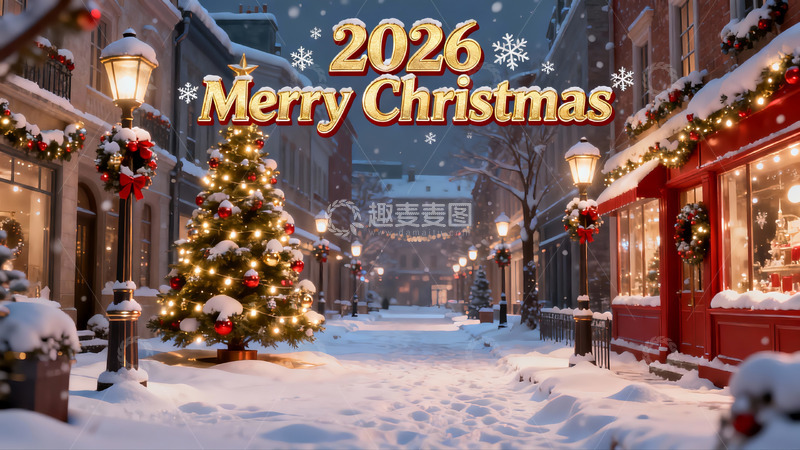高清大图下载【趣麦麦图】雪夜圣诞街景灯光璀璨