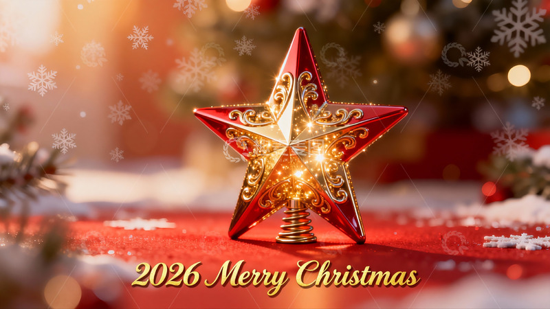 高清大图下载【趣麦麦图】圣诞红金五角星装饰