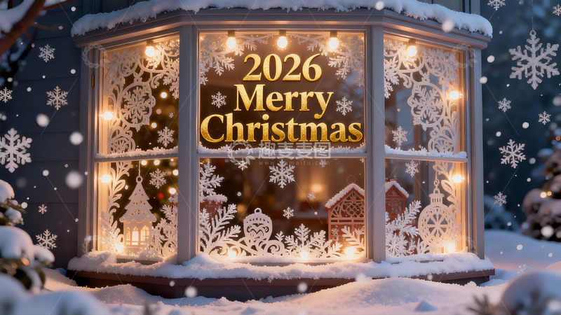 高清大图下载【趣麦麦图】雪夜窗前圣诞装饰