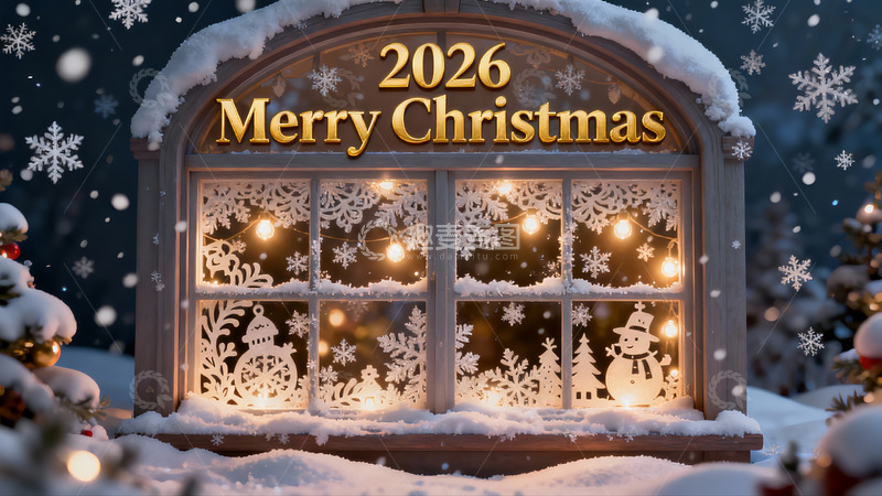 高清大图下载【趣麦麦图】雪夜圣诞窗景温馨祥和