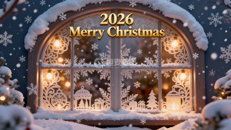 高清大图下载【趣麦麦图】雪夜圣诞窗景温馨祥和