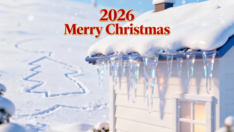 高清大图下载【趣麦麦图】雪景小屋冰挂圣诞氛围