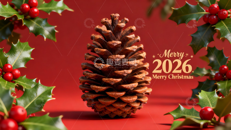 高清大图下载【趣麦麦图】圣诞松果与冬青装饰