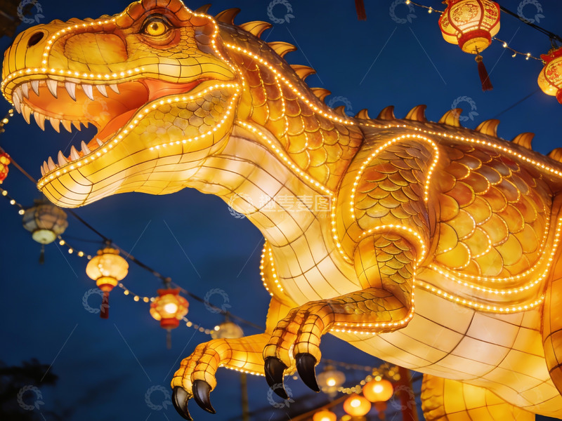 高清大图下载【趣麦麦图】夜景恐龙灯饰璀璨夺目