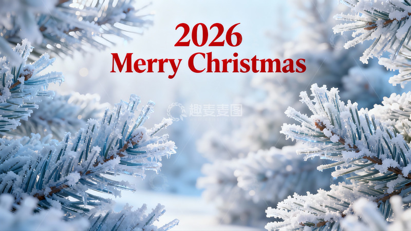 高清大图下载【趣麦麦图】雪覆松枝圣诞祝福画面