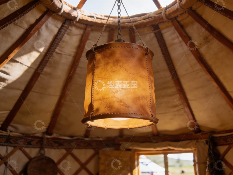 高清大图下载【趣麦麦图】蒙古包内悬挂皮革灯饰