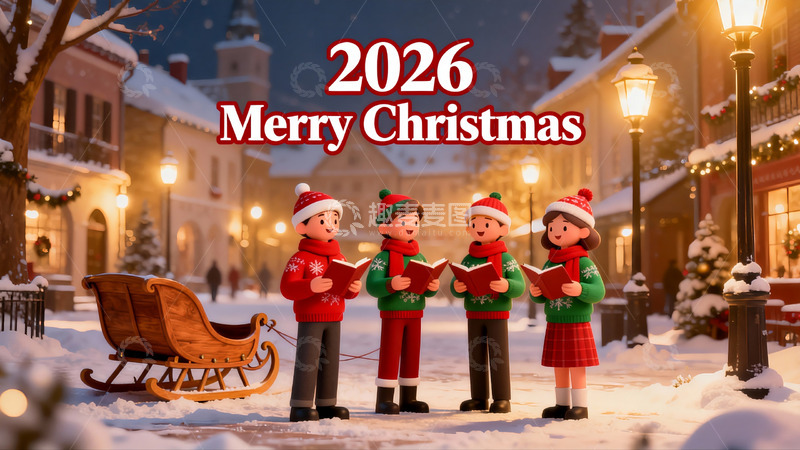 高清大图下载【趣麦麦图】雪夜圣诞街头四人合唱