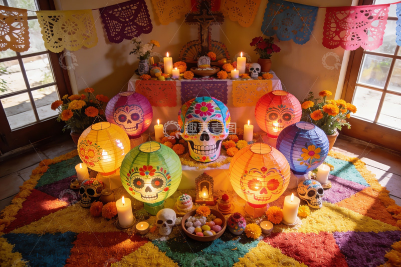 高清大图下载【趣麦麦图】色彩斑斓的亡灵节祭坛