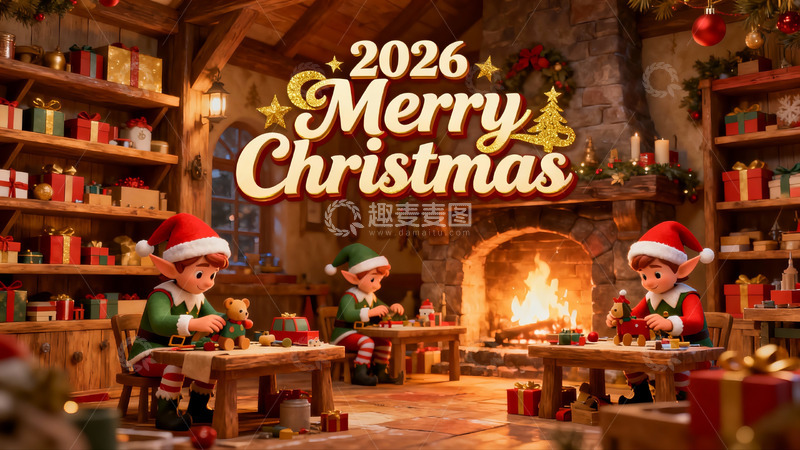 高清大图下载【趣麦麦图】圣诞精灵制作礼物温馨场景
