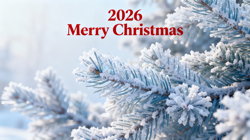 高清大图下载【趣麦麦图】雪覆松枝圣诞祝福画面