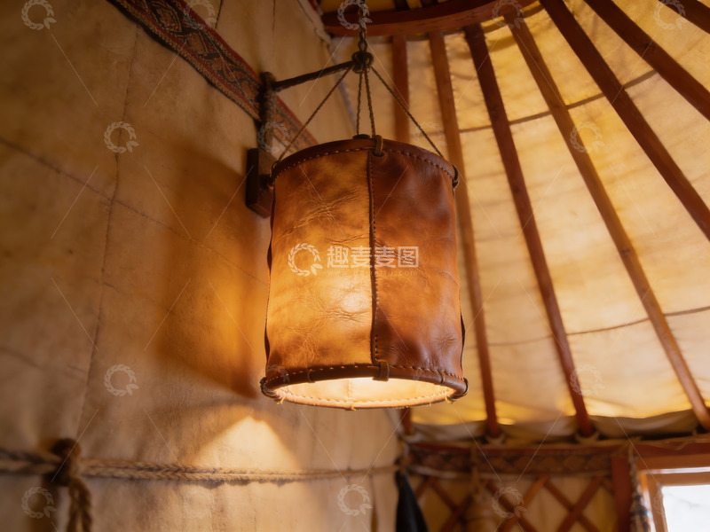 高清大图下载【趣麦麦图】蒙古包内悬挂皮革灯饰