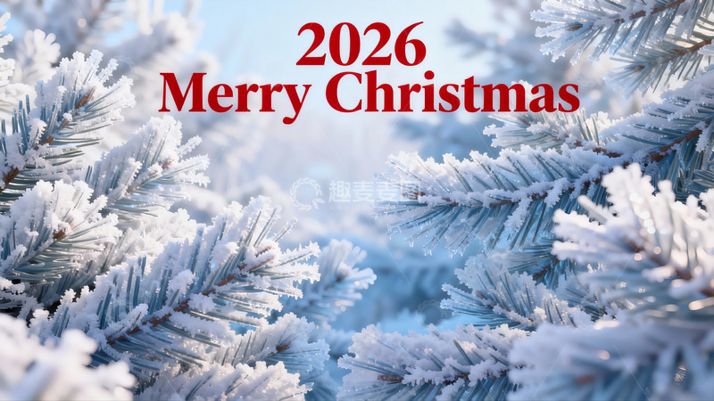 高清大图下载【趣麦麦图】雪覆松枝圣诞祝福画面